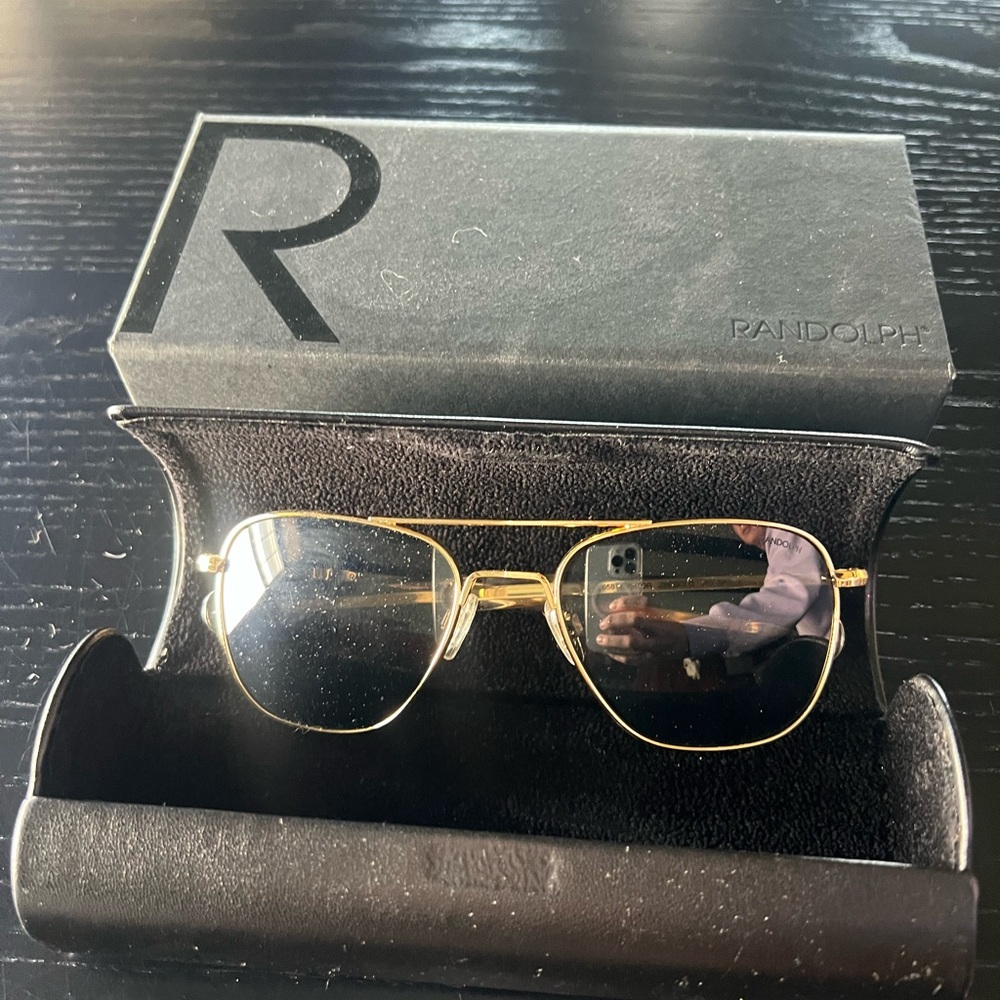 Randolph AF059 Pilot 23K Gold Polarized American Gray Men Sunglasses 55mm